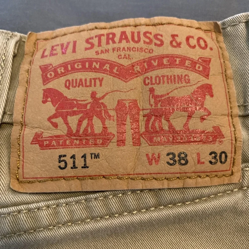 Levis 511 Jeans‎ Mens 38x30 Beige Light Wash Slim Straight Stretch Denim Pants